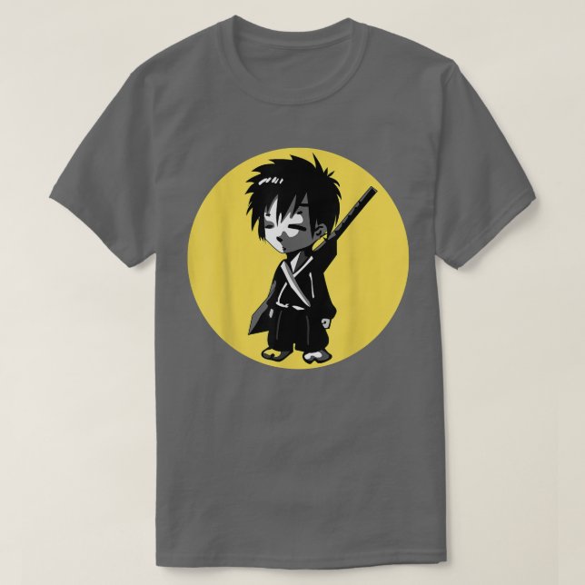Camiseta Animador japonês Samurai Warrior Boy Yellow Su (Frente do Design)