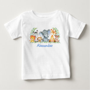 Camiseta Animais Bebês de Safari em Aquarela Elefante Azul