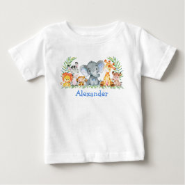 Camiseta Animais Bebês Safari Aquarela Elefante Azul