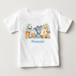 Camiseta Animais Bebês Safari em Aquarela Elefante Azul