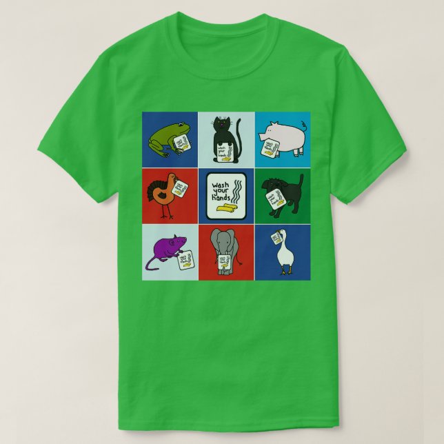 Camiseta Animais bonitos dizem Lave suas mãos (Frente do Design)