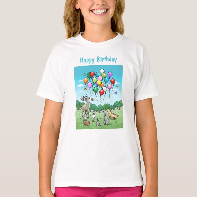 Camiseta Animais com Balões Coloridos (Frente)