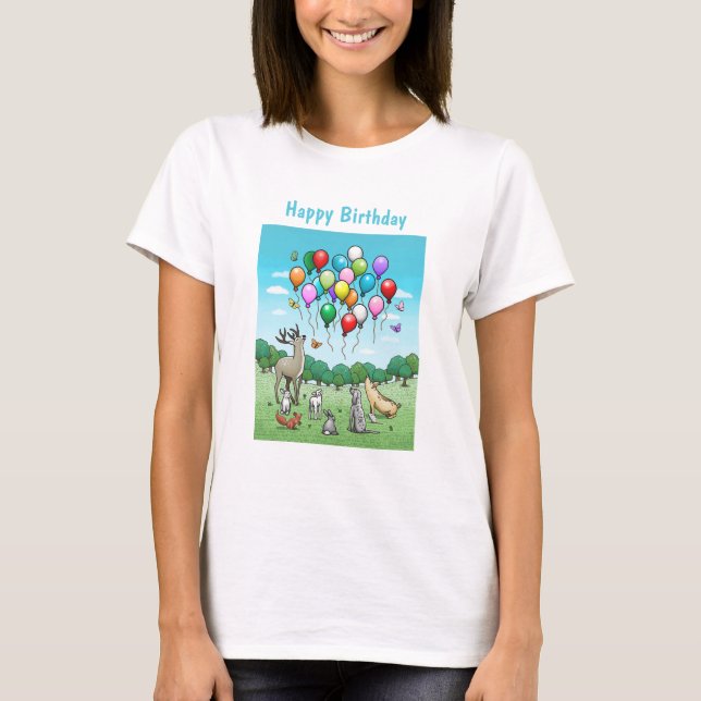 Camiseta Animais com Balões de Aniversário (Frente)