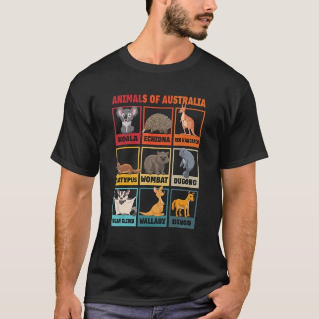 Camiseta Animais Da Austrália Koala Dugong Wombat Dingo Kan (Frente)