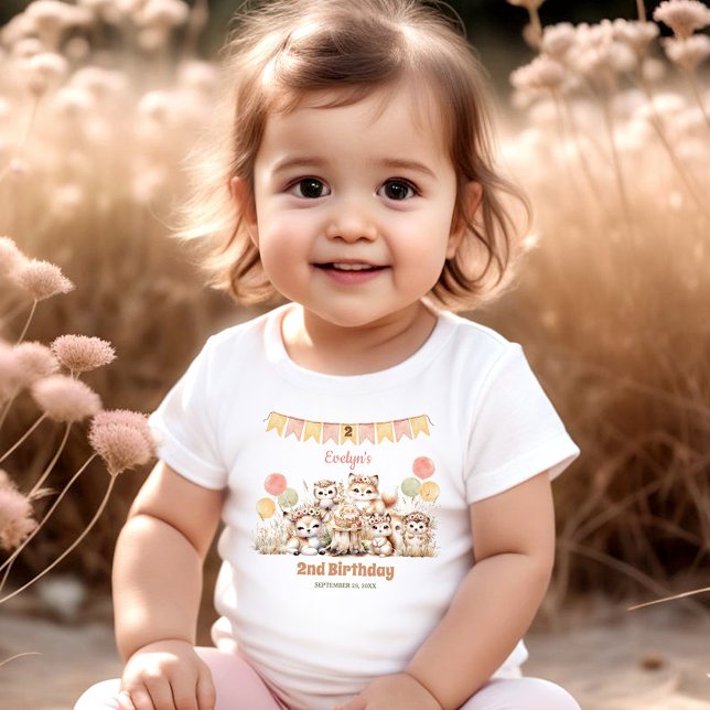 Camiseta Animais da Floresta Boho Name segundo aniversário (Woodland Animals Boho Name Girl 2nd Birthday Toddler T-shirt)