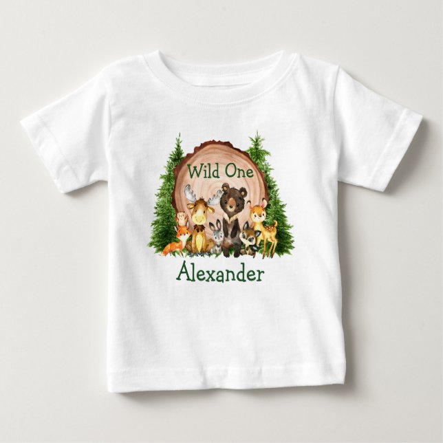 Camiseta Animais da Floresta de Árvores Rásticas Selvagens  (Frente)