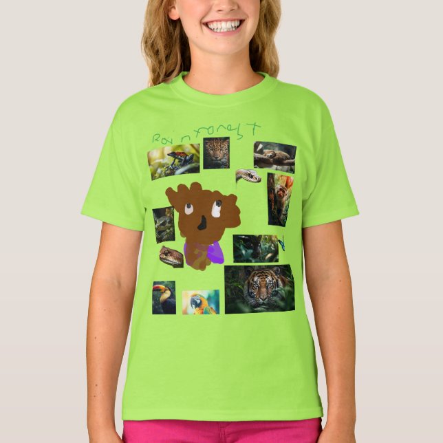 Camiseta Animais da Floresta Tropical para Crianças (Frente)