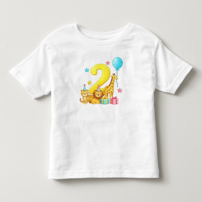 Camiseta Animais da Selva para 2º Aniversário" (Frente)