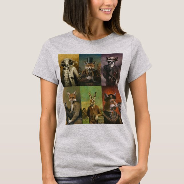 Camiseta Animais da Vintage Engraçados Montagem Camiseta-de (Frente)
