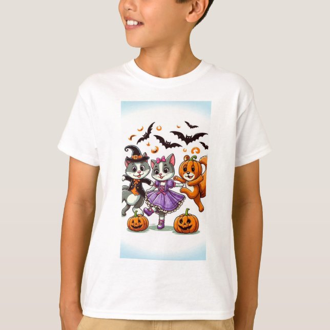 Camiseta Animais Dançando em Figurinos de Halloween (Frente)
