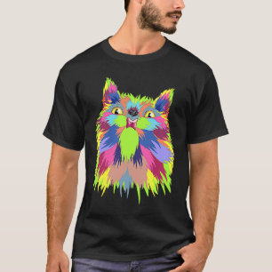 Camiseta Animais de Estimação Gatos Coloridos Cabeça de Gat
