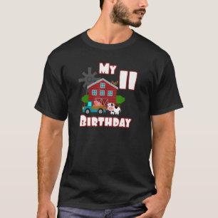 Camiseta Animais de Fazenda Porco Vaca Trator 11º Aniversár