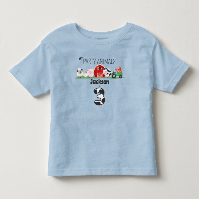 Camiseta Animais de Festa Aniversário de 3 anos Fazenda Ani (Frente)