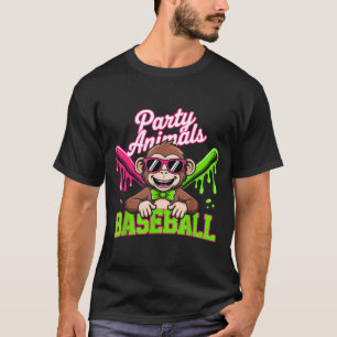 Camiseta Animais de Festa de Beisebol Macaco Engraçado