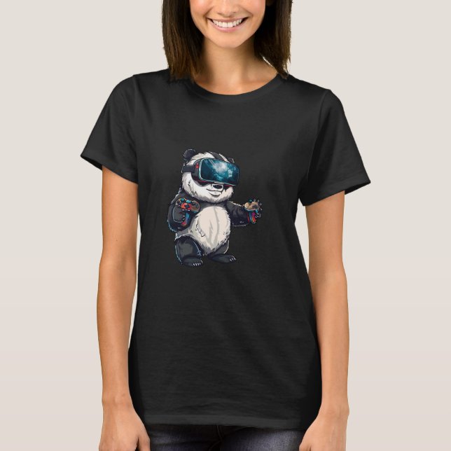 Camiseta Animais de jogos - Urso de panda tocando Console V (Frente)