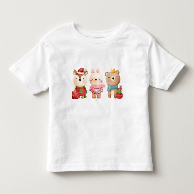 Camiseta Animais de Natal em roupas festivas (Frente)