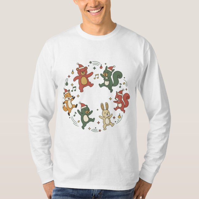 Camiseta Animais de Natal Fofo Dançando (Frente)