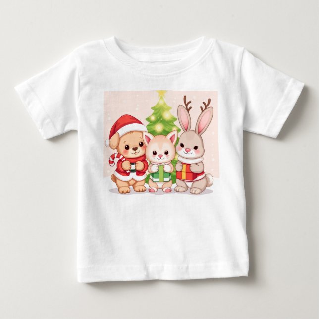 Camiseta Animais de Natal Kawaii (Frente)