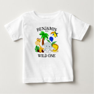 Camiseta Animais de Safari do Primeiro Aniversário do Selva