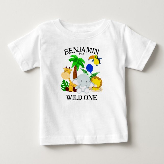 Camiseta Animais de Safari do Primeiro Aniversário do Selva (Frente)