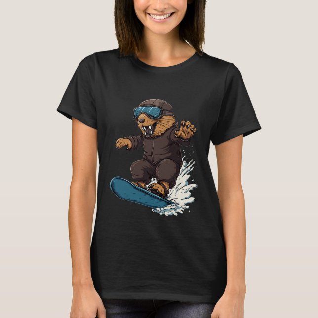 Camiseta Animais De Snowboard - Castor Num Snowboard Snowbo (Frente)