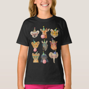 Camiseta Animais de Zoológico de Desenho Animado com Chapéu