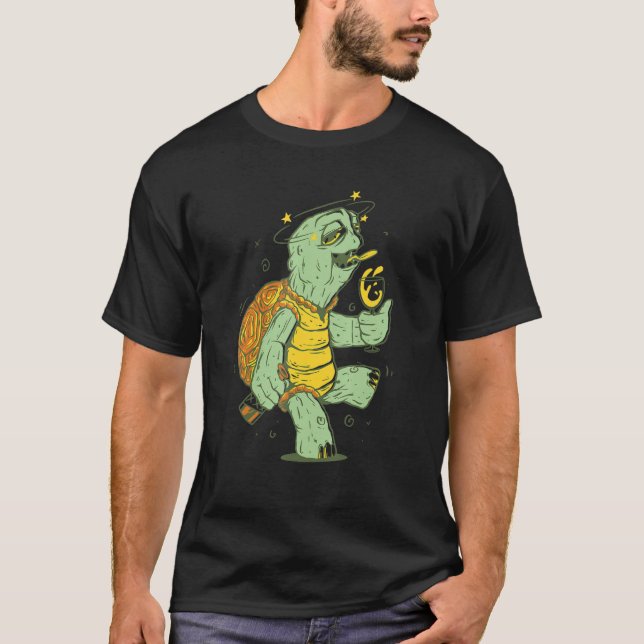 Camiseta Animais Densos Fatiando Tartaruga É Bebado (Frente)