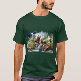 Camiseta Animais do Alaska com Colagem de Vida Selvagem