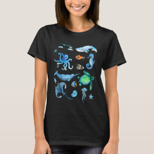 Camiseta Animais do Mar de Cores Aquáticas Crianças Oceanas