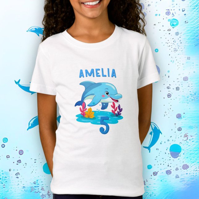 Camiseta Animais do Mar de Golfinho Cujo Nome Aniversário (Criador carregado)