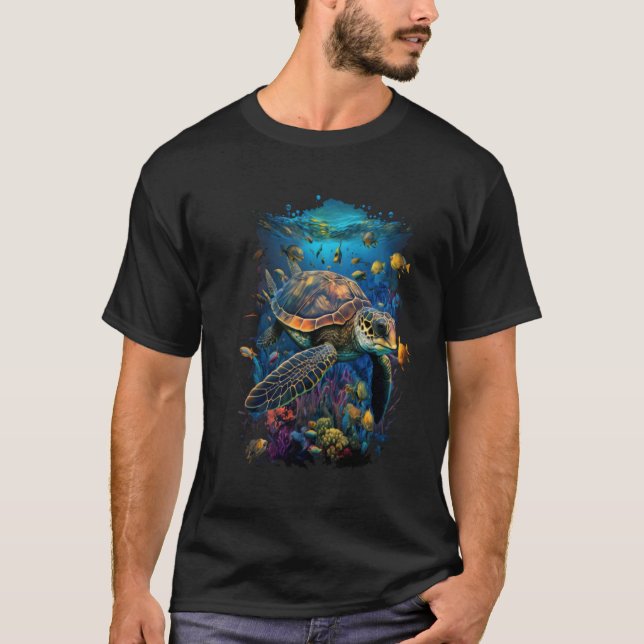 Camiseta Animais do Mar de Tartaruga Oceano Submarino Biolo (Frente)