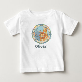 Camiseta Animais do Safari Pastel Elefante Leão Girafa