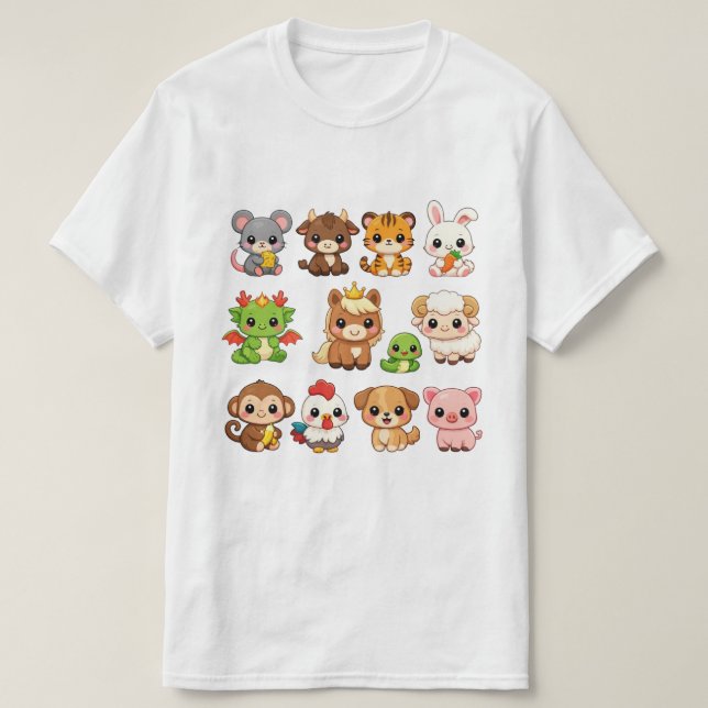 Camiseta Animais do Zodíaco Chinês Fofo Chibi 12 (Frente do Design)