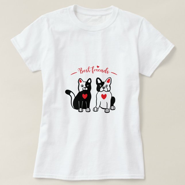 Camiseta Animais dos melhores amigos ( A graphic design featuring a black and white cat and a black dog!)