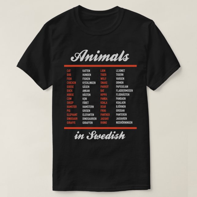 Camiseta Animais Em Folha De Cheiro Em Língua Sueca (Frente do Design)
