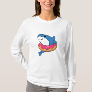 Camiseta Animais Engraçados De Tubarão-Corte Na Rosquinha