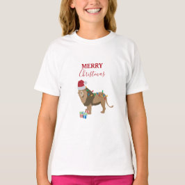 Camiseta Animais Engraçados do Leão de Natal com Papai Noel