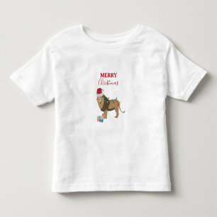 Camiseta Animais Engraçados do Leão de Natal com Papai Noel