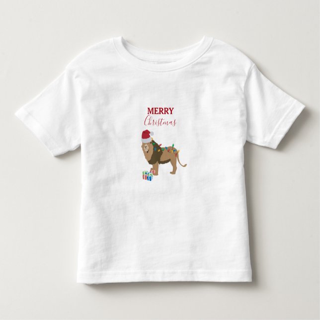Camiseta Animais Engraçados do Leão de Natal com Papai Noel (Frente)