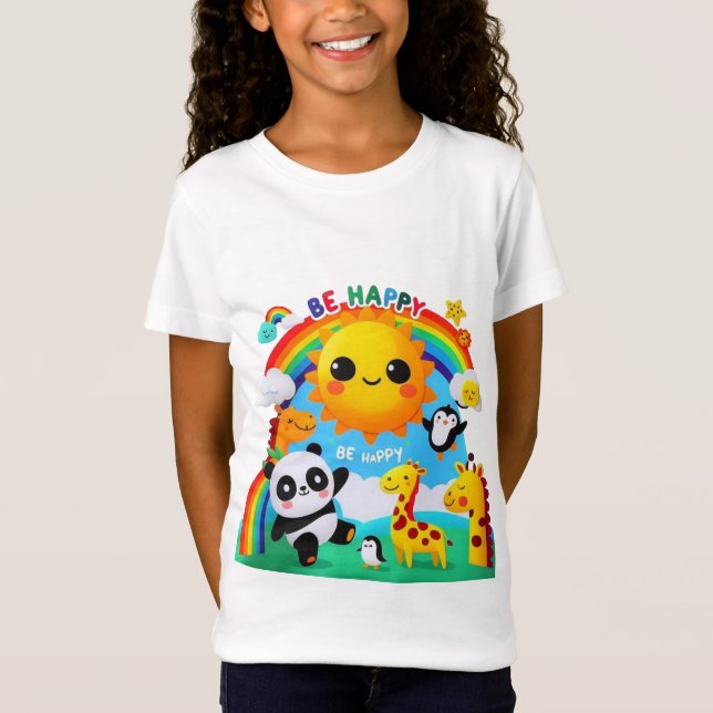 Camiseta Animais Felizes Sob O Arco-Íris (Frente)