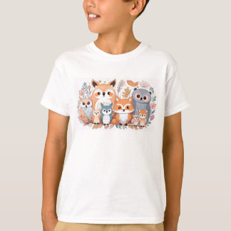 Camiseta Animais florestais - Raposa e Coruja