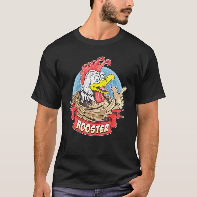 Camiseta Animais - Galo Ou Frango Fofo Sorridente Com Rosto (Frente)