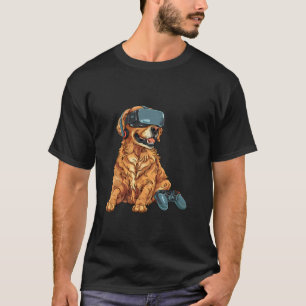 Camiseta Animais Jogando- Golden Retriever Jogando Console