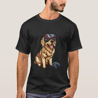 Camiseta Animais Jogando- Retriever Dourado Jogando Console