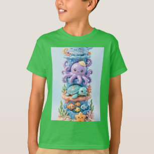 Camiseta Animais Marinhos do Oceano Fofos Torre de Empilhar