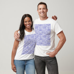 Camiseta Animais marinhos e desenho de barco à vela em uma 
