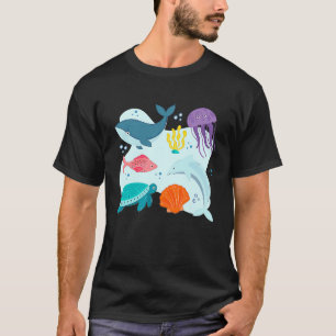 Camiseta Animais Marinhos Fofos  Baleia Golfinho Peixe Tuba