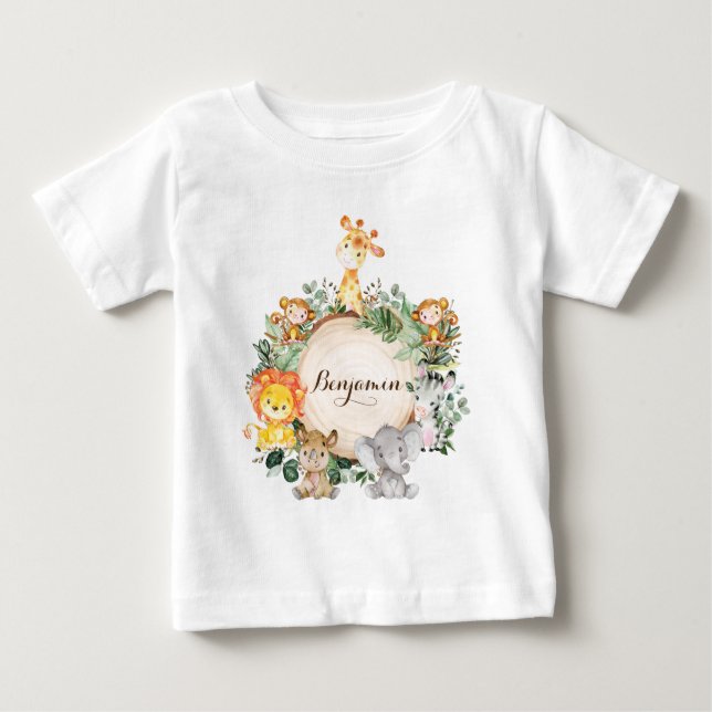 Camiseta Animais Personalizados da Selva de Bebês Safari (Frente)