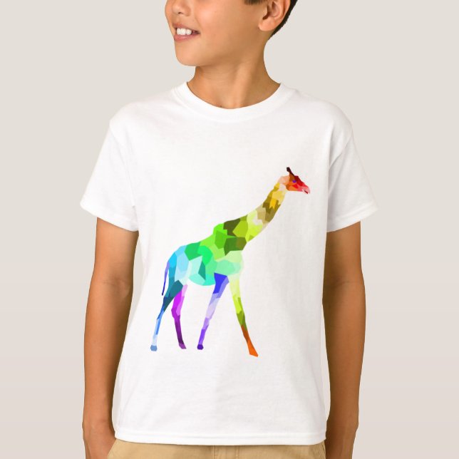 Camiseta Animais-presente de girafa-arco-íris coloridos (Frente)