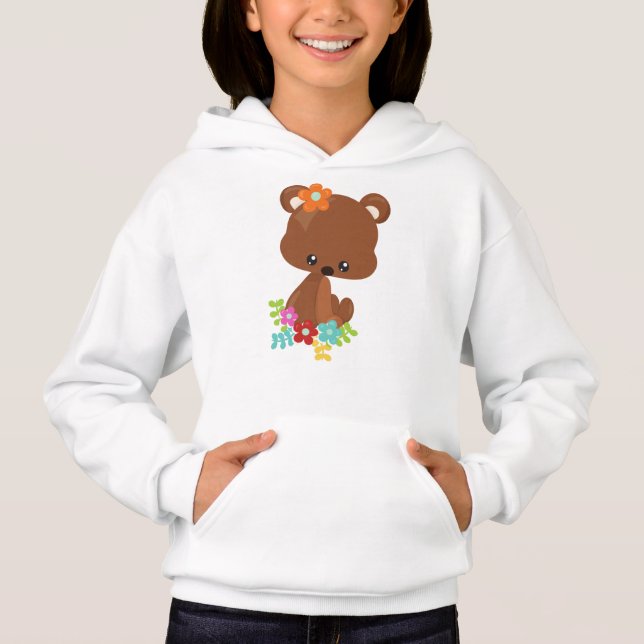 Camiseta Animais primavera, Urso-Cinto, Urso-Pequeno, Flore (Frente)